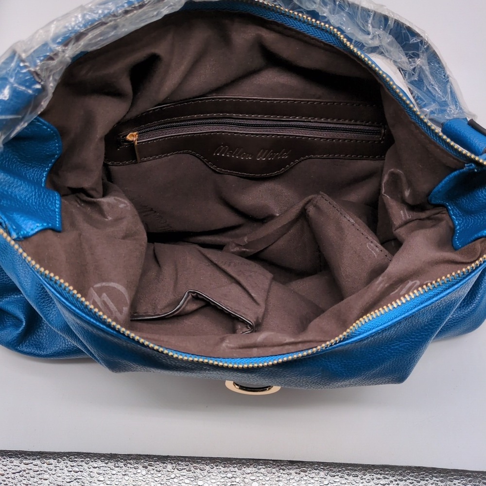Mellow World Purse Womens Blue L Tote Handbag Zip Close‎ Clasp Single Strap NEW - Picture 7 of 8